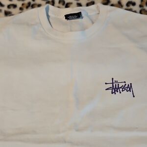 Stussy White Tee with Black Tag